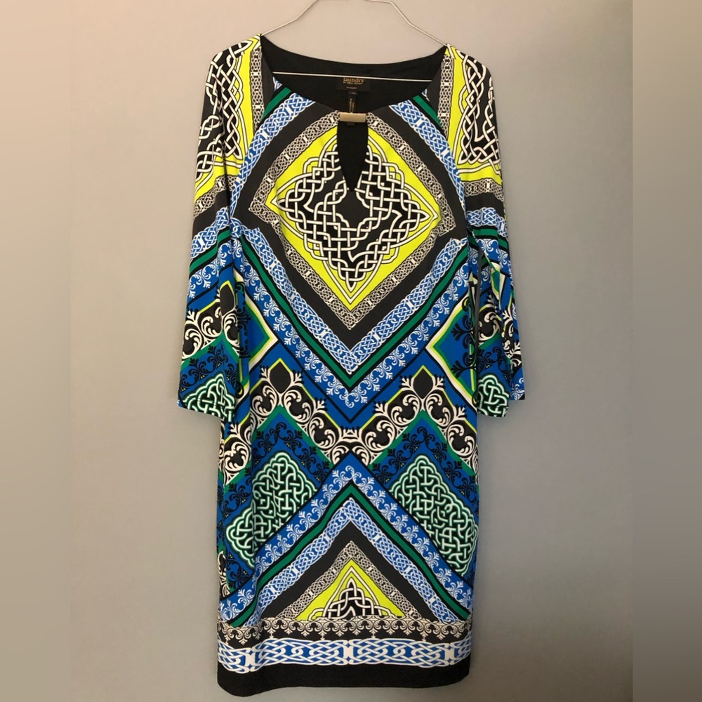 Laundry by Shelly Segal Size XS Dress 3/4 Sleeves Blue Black White Green